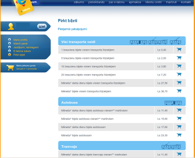 Biļešu veida izvēle